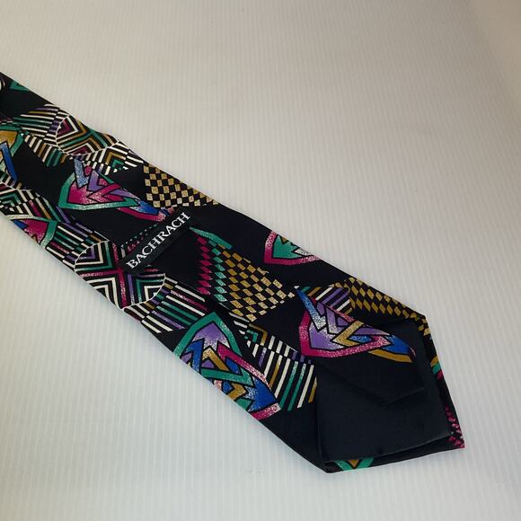 Vintage Bachrach Made in USA Tie Geometric Abstract Pattern 90s All Silk - Picture 3 of 10